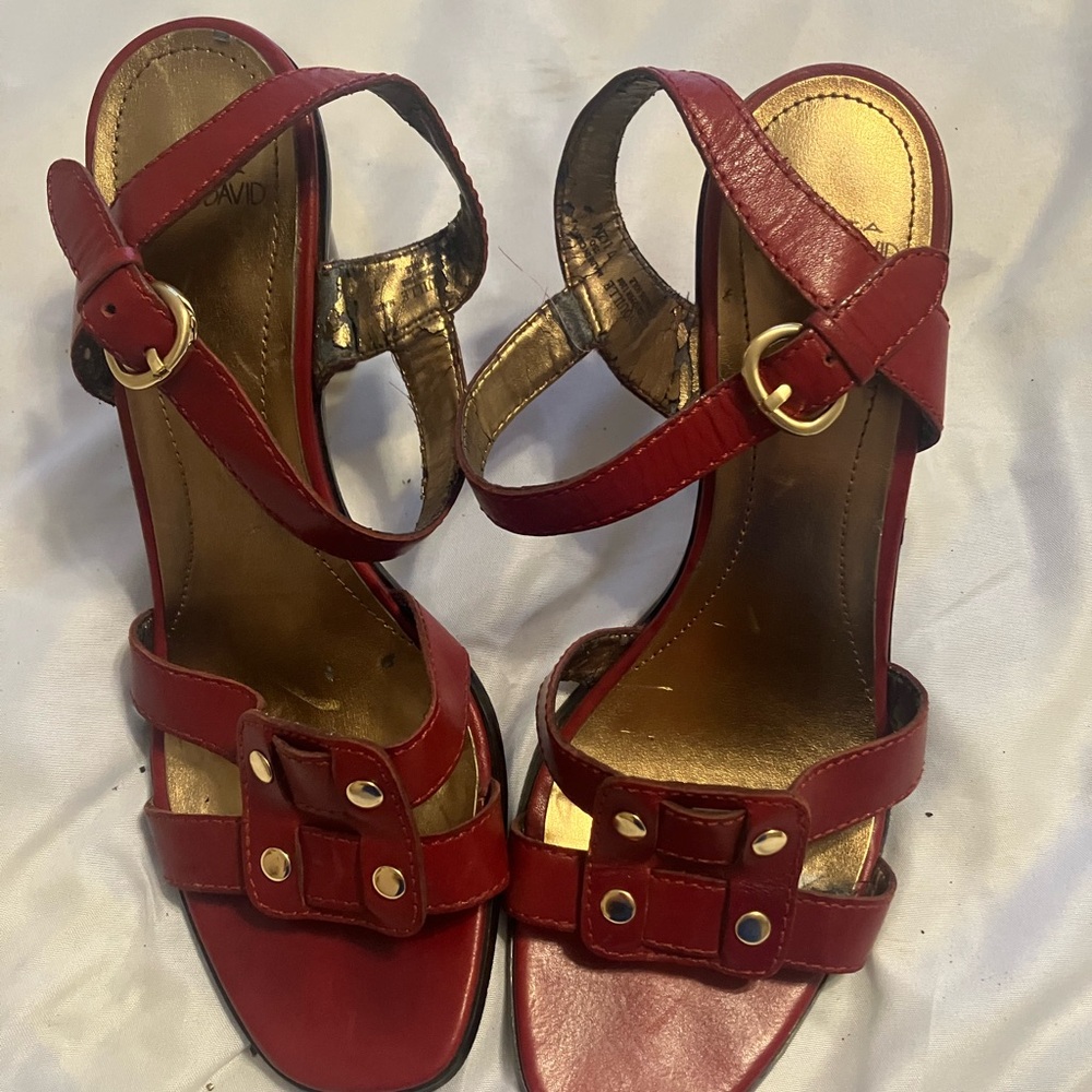 Joan & David Red Buckle Sandals